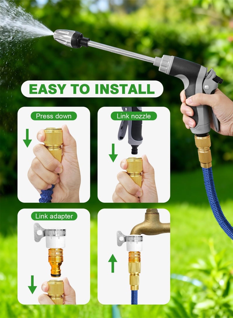 هومار كيت خرطوم حديقة بطول 50 قدمًا، خرطوم حديقة قابل للتمدد مع فوهة بثلاثة أنماط رش، وصلات نحاسية صلبة مقاس ½ بوصة و¾ بوصة، غسالة ضغط عالي مع خرطوم قابل للتمدد خفيف الوزن ومتين من قماش 3800D مع 3 طبقات من اللاتكس، سهل التخزين - Image 3